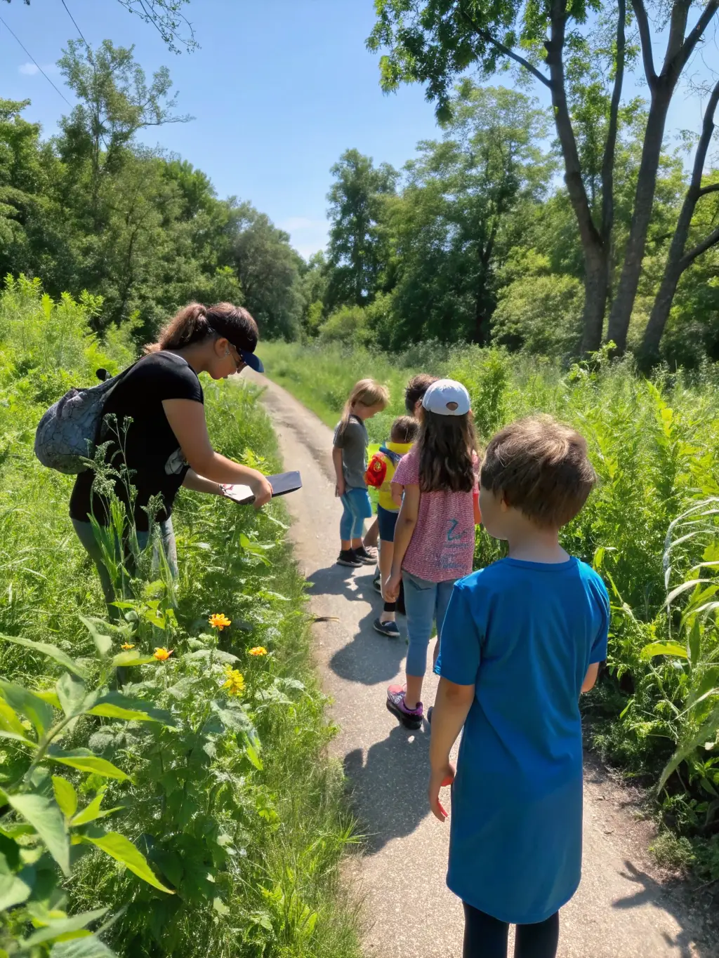 An image of students participating in a field trip organized by ACCA LEYNHAC, learning about local flora and fauna in their natural habitat.
